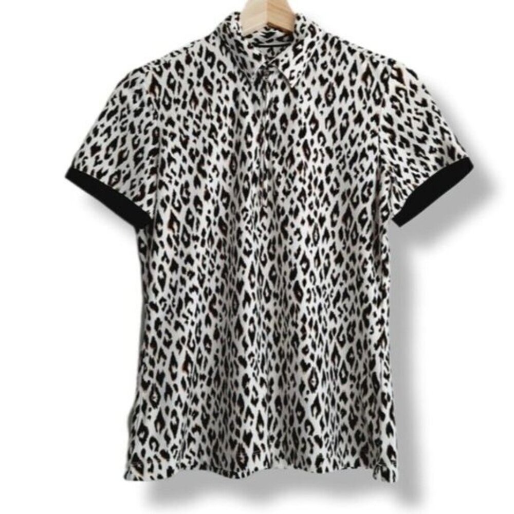 GREG NORMAN PLAYDry Golf Shirt Animal Jaguar Print Sz S